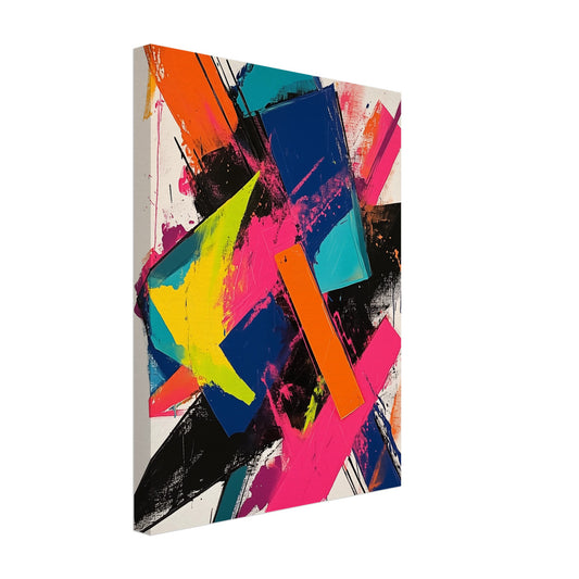 Leinwand „Abstrakte Explosion der Farben“ mit expressiven Farbflächen in Rot, Blau, Gelb, Grün und Schwarz, 30 × 40 cm