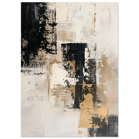 Poster „Timeless Elegance“ mit abstrakten schwarzen, cremefarbenen und goldbeigen Flächen, 13x18 cm