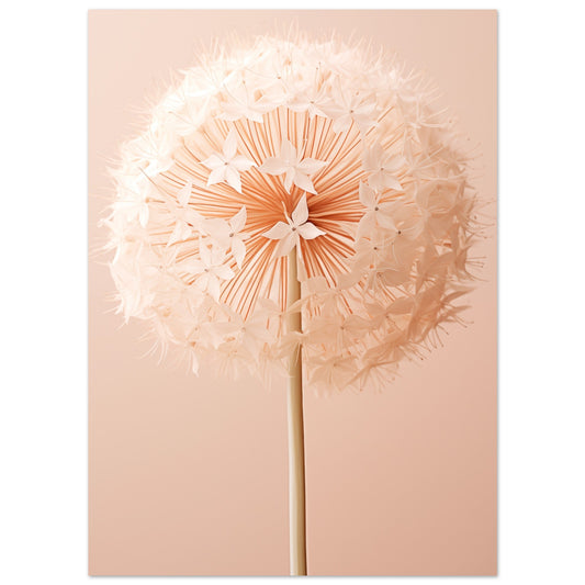 Poster „Hauch des Moments“ mit zarte Pusteblume in Apricot und Creme mit feinen, luftigen Samenständen, 13x18 cm