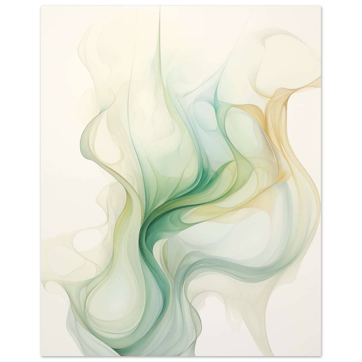 Poster „Wasserspiel“ mit fließende abstrakte Formen in Mint, Salbeigrün, Creme und warmem Beige, 20x25 cm
