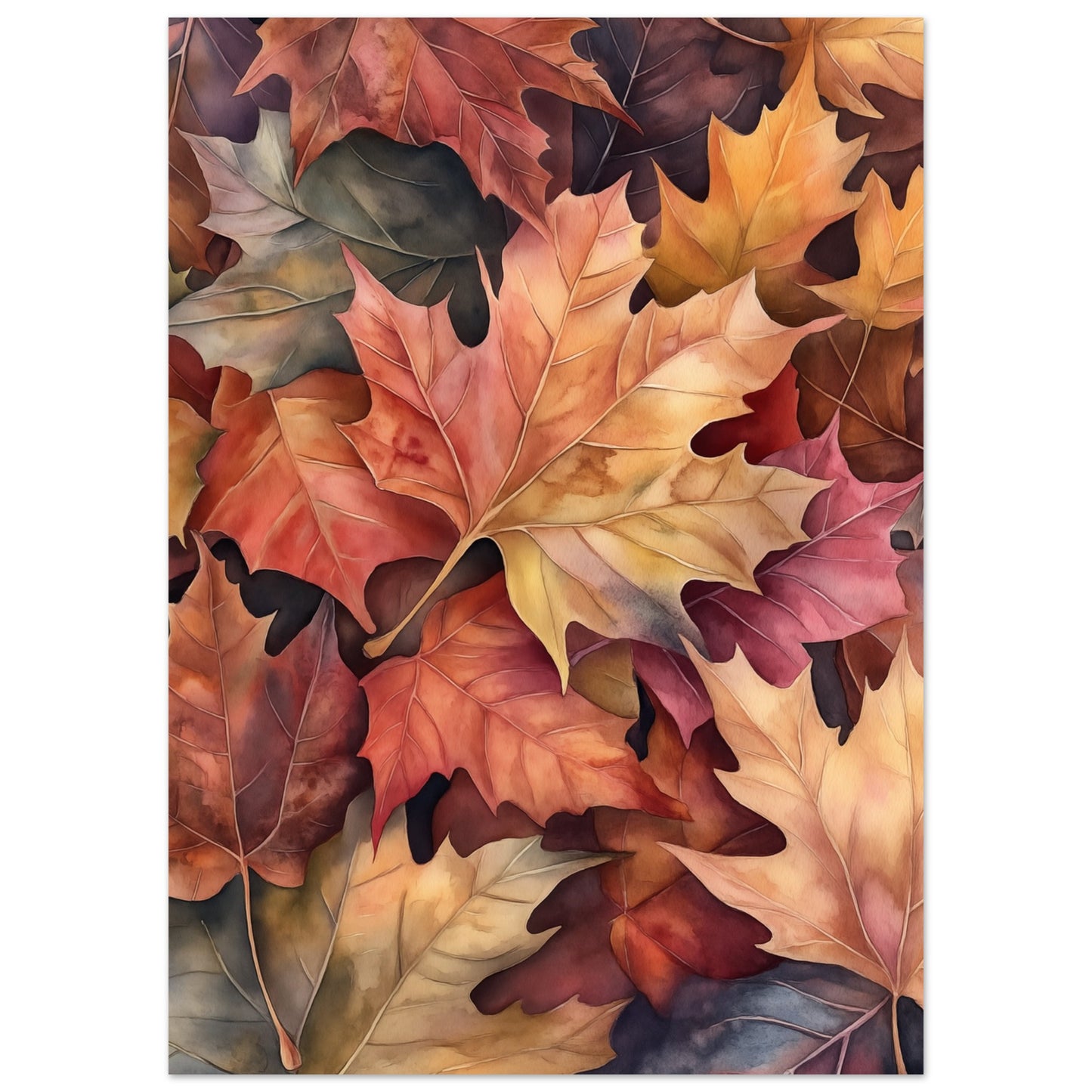 Herbstlaub in Aquarell Poster 50x70 cm - Pixara