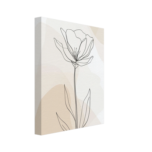 Leinwand „Minimalistische Blumenzeichnung“ mit minimalistische Blume als feine Line Art mit sanften cremefarbenen Flächen, 20x25 cm