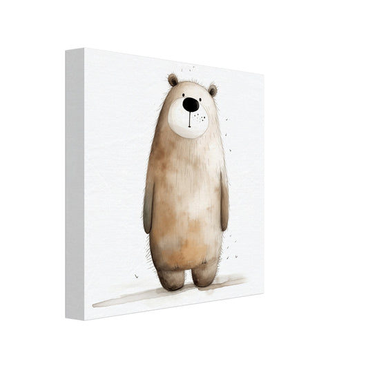 Leinwand „Bär Oscar“ mit freundlichem rundlichem Bären in Beige und Braun, 20 × 20 cm