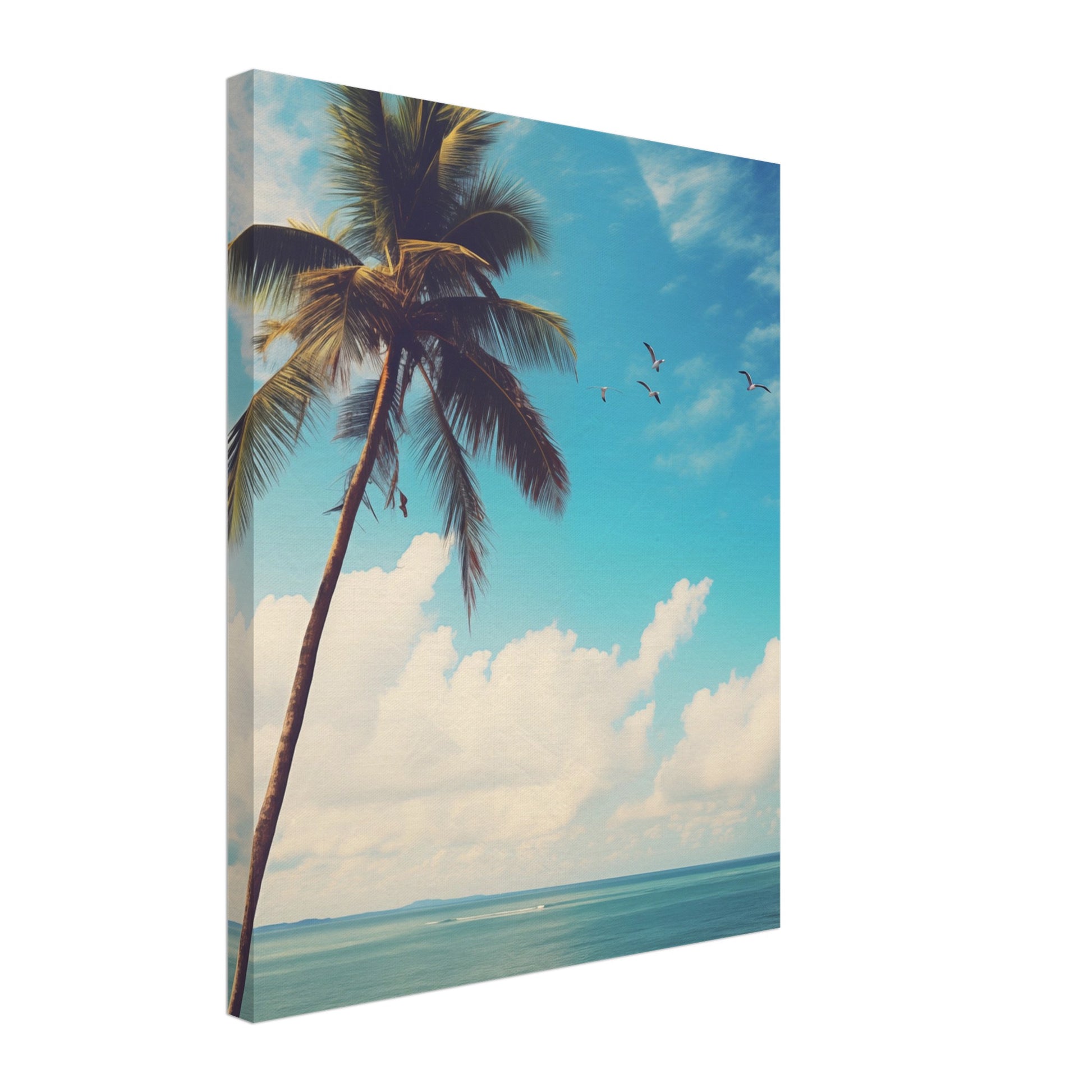 Leinwand „Tropische Brise“ mit Palme am hellen Strand mit türkisfarbenem Meer, 40x50 cm