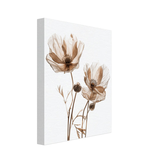 Leinwand „Whispering Petals“ mit zarten Mohnblumen in Creme und Beige, 20x25 cm