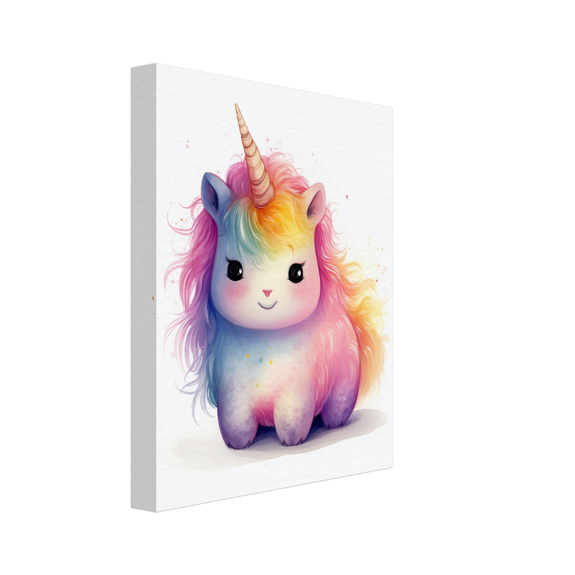 Leinwand „Einhorn "Luna"“ mit niedliches rosa Einhorn mit Regenbogenmähne, 20x25 cm