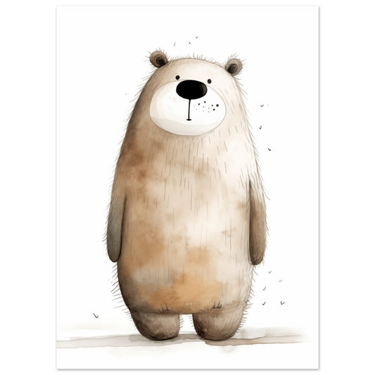 Poster „Bär Oscar“ mit freundlichem rundlichem Bären in Beige und Braun, 13 × 18 cm