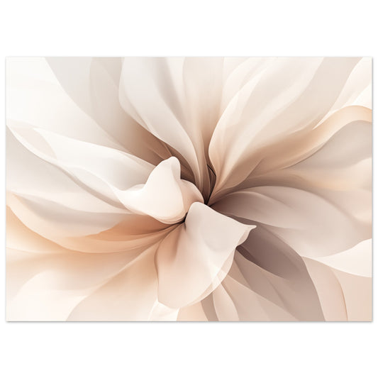 Poster „Sanfte Blütenpracht: Abstrakte Blumenkomposition“ mit abstrakten Blütenblättern in Creme, Beige und Apricot, 13x18 cm