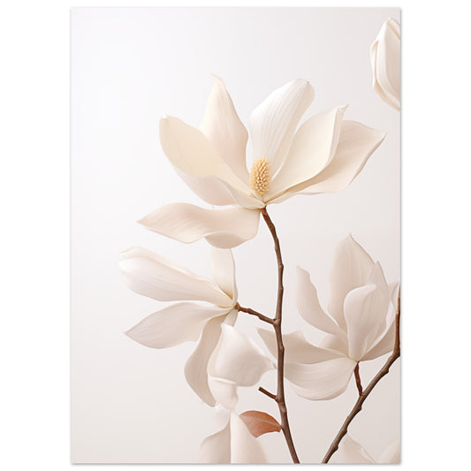 Poster „Magnolienzauber“ mit zarte Magnolienzweige mit cremefarbenen Blüten auf hellem Grund, 13x18 cm