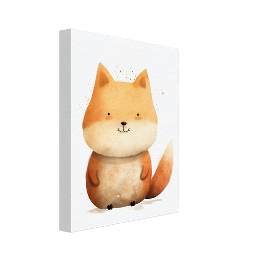 Leinwand „Fuchs "Freddy"“ mit niedlicher orangefarbener Fuchs mit großem Kopf und flauschigem Schwanz, 20x25 cm
