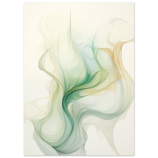 Poster „Wasserspiel“ mit fließende abstrakte Formen in Mint, Salbeigrün, Creme und warmem Beige, 13x18 cm