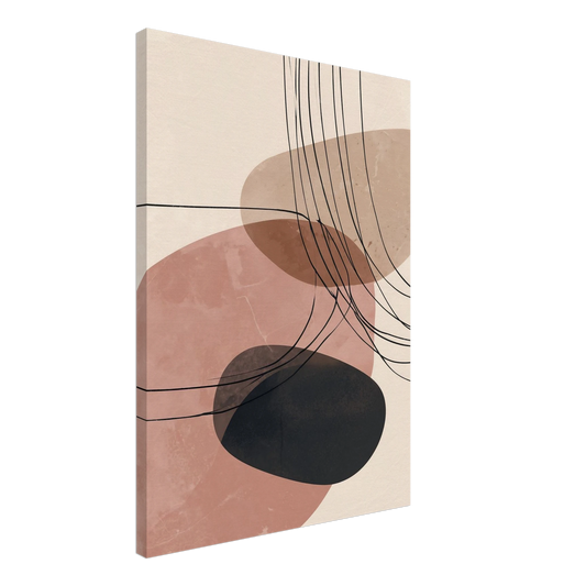 Leinwand „Abstrakte Formen“ mit organischen Formen in Rosé, Beige und Schwarz mit feinen Linien, 50 × 70 cm