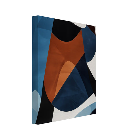 Leinwand „Dynamic Harmony“ mit abstrakte Flächen in Petrol, Rost, Schwarz und Off-White, 20x25 cm