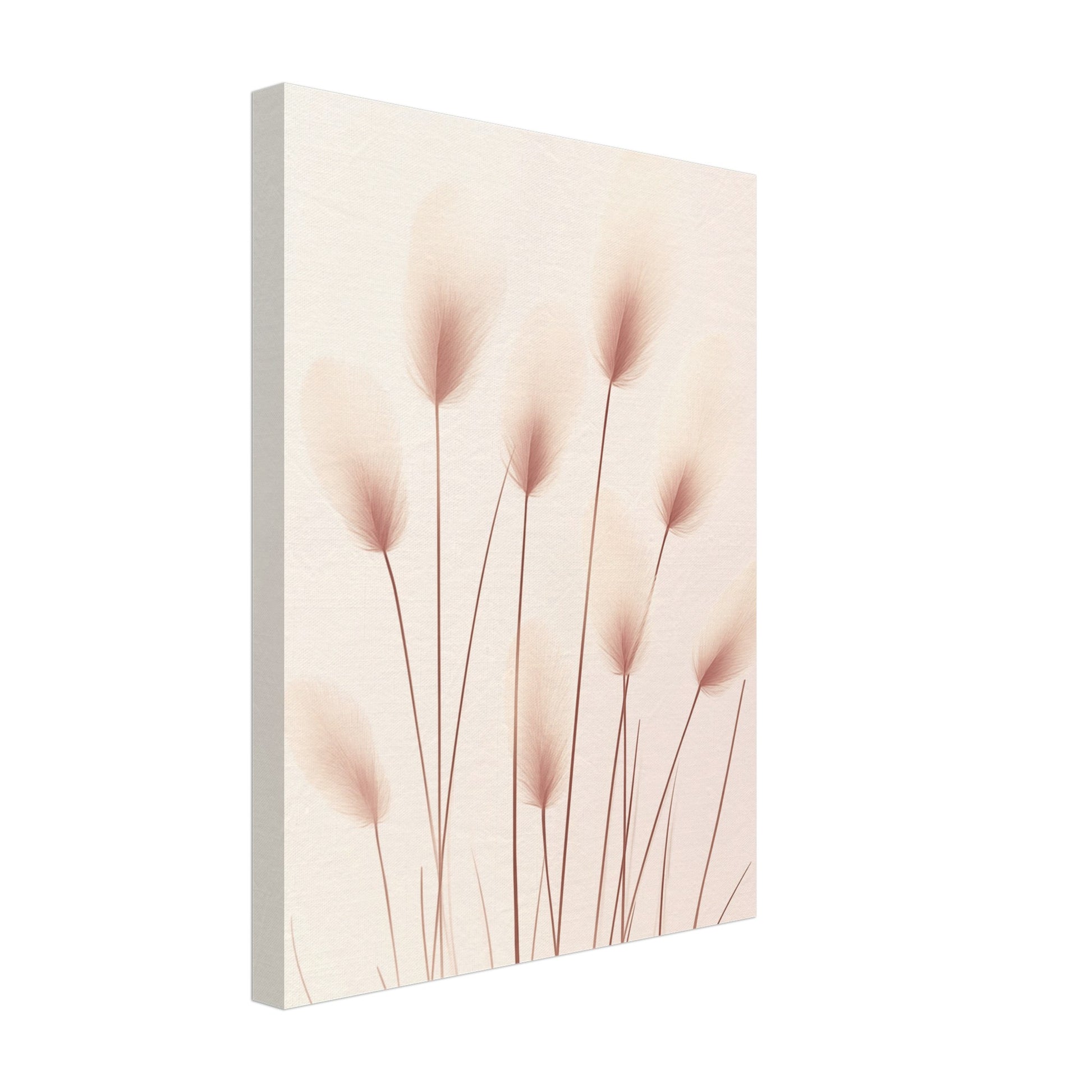 Leinwand „Zarte Bunny Tails“, 30 × 40 cm, mit zarten rosafarbenen Hasenschwanzgräsern auf hellem Grund