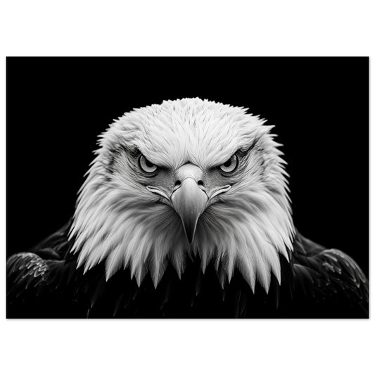 Poster „Schwarz-Weiß Porträt eines majestätischen Adlers“ mit Weißkopfseeadler-Porträt in kontrastreichem Schwarzweiß, 13x18 cm