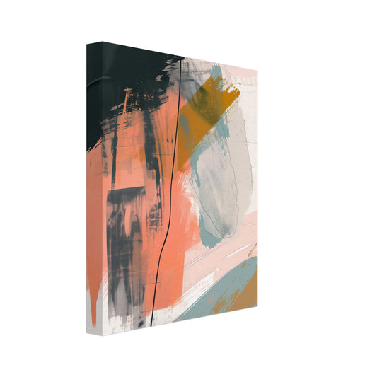 Leinwand „Abstrakte Pastellkunst“ mit abstrakten Pinselstrichen in Apricot, Petrol, Schwarz und Creme, 20 × 25 cm