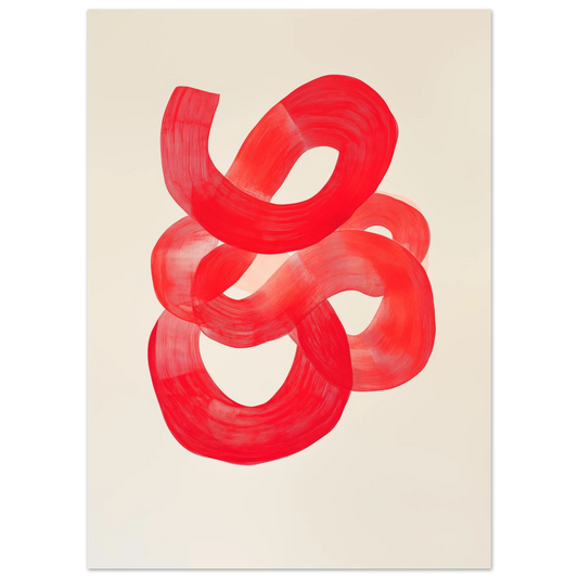 Poster „Dynamische rote Pinselstriche“ mit rote, verschlungene Pinselstriche auf cremefarbenem Grund, 13x18 cm
