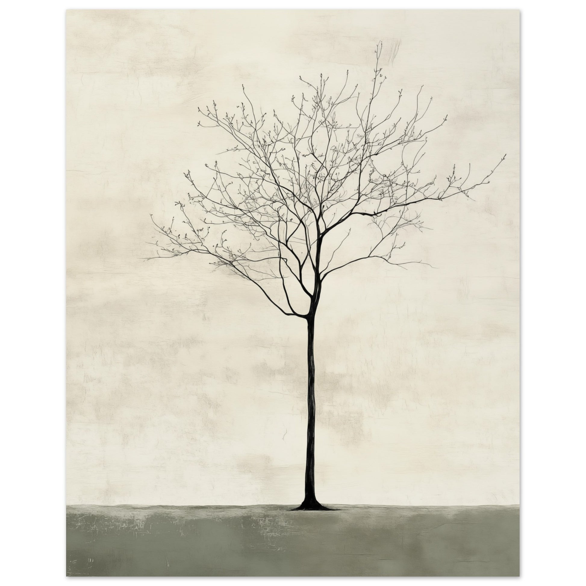 Poster „Einsamer Baum“ mit einsamer kahler Baum auf ruhigem creme-salbeigrünem Hintergrund, 20x25 cm
