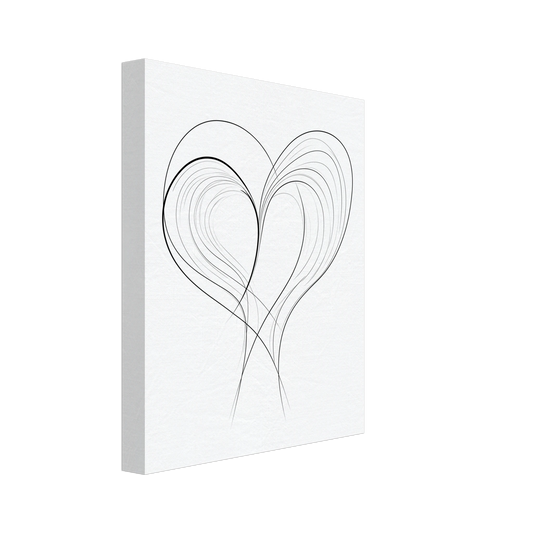 „Fließende Liebe , Minimalistische Linienkunst“ als Leinwand mit minimalistisches Herz aus zwei geschwungenen schwarzen Linien, Ansicht 7