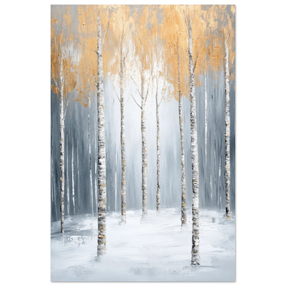 Goldene Birken im Nebel Poster 60x90 cm - Pixara