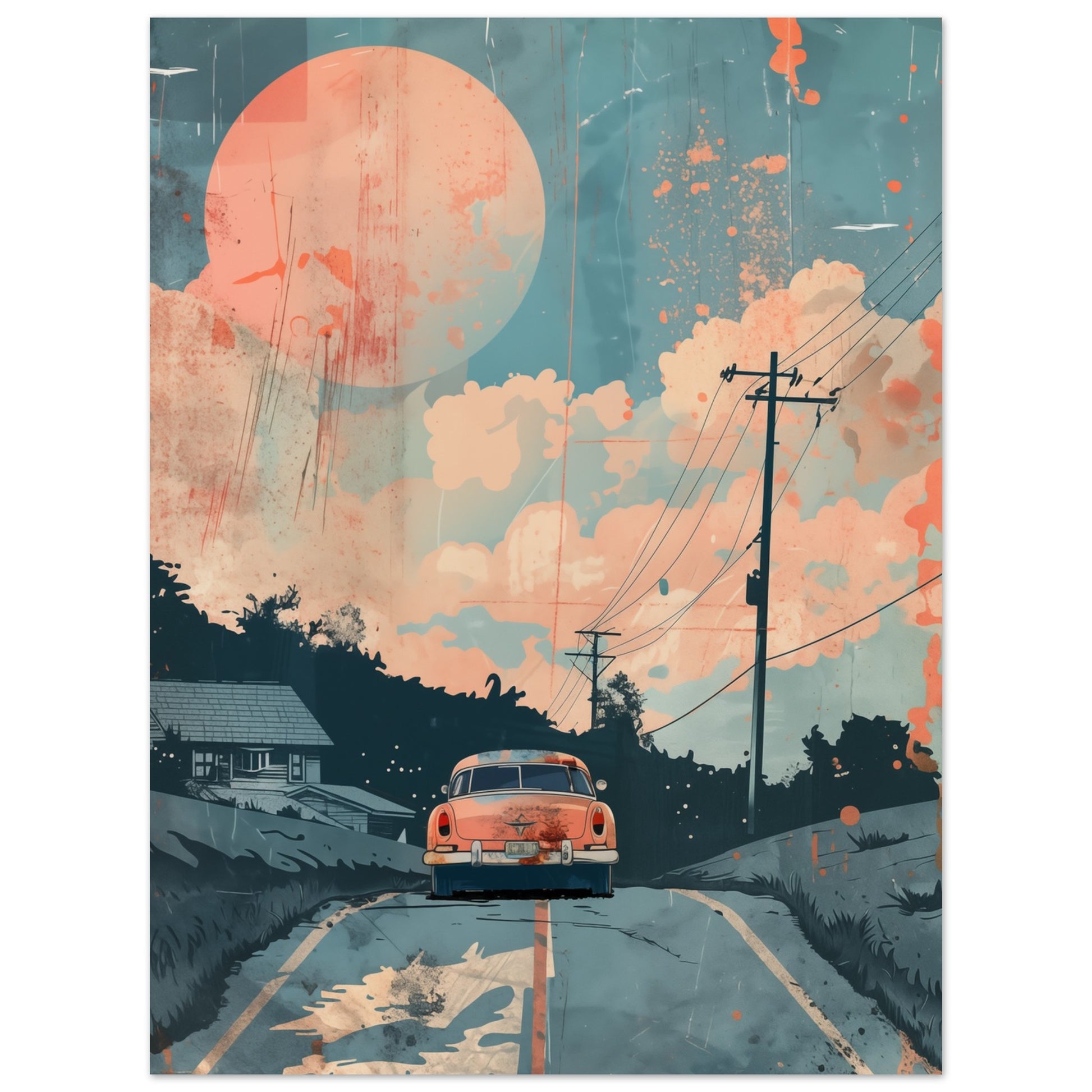 Retro Roadtrip Poster 30x40 cm - Pixara