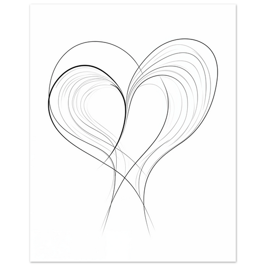 „Fließende Liebe , Minimalistische Linienkunst“ als Poster mit minimalistisches Herz aus zwei geschwungenen schwarzen Linien auf, Ansicht 8