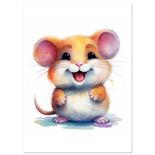 Poster „Maus "Milly"“ mit niedliche kleine Maus mit großen Ohren in warmer Aquarelloptik, 13x18 cm