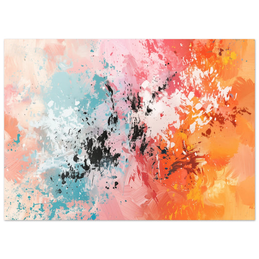 Poster „Farbvielfalt“ mit abstrakte Farbspritzer in Orange, Rosa, Türkis, Schwarz und Weiß, 13x18 cm