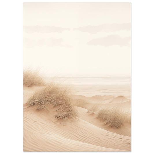 Poster „Sanfte Dünenlandschaft“ mit sanfte helle Dünen mit feinen Gräsern in Creme, Sand und Taupe, 13x18 cm
