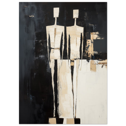 Poster „Geometrische Figuren“ mit abstrakten Figuren in Creme und Schwarz vor dunklem Hintergrund, 13x18 cm
