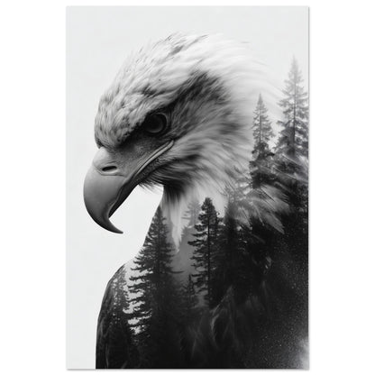 Adler & Wald – Schwarzweiß Doppelbelichtung 60x90 cm - Pixara