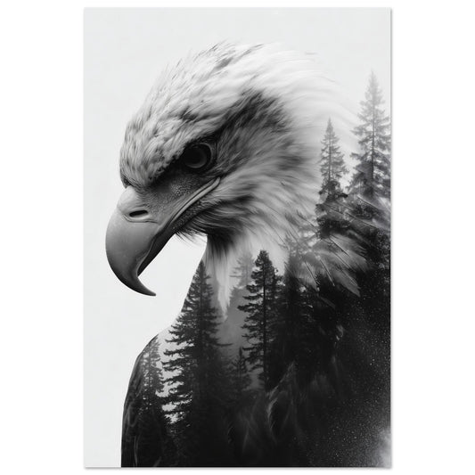 Adler & Wald – Schwarzweiß Doppelbelichtung 60x90 cm - Pixara