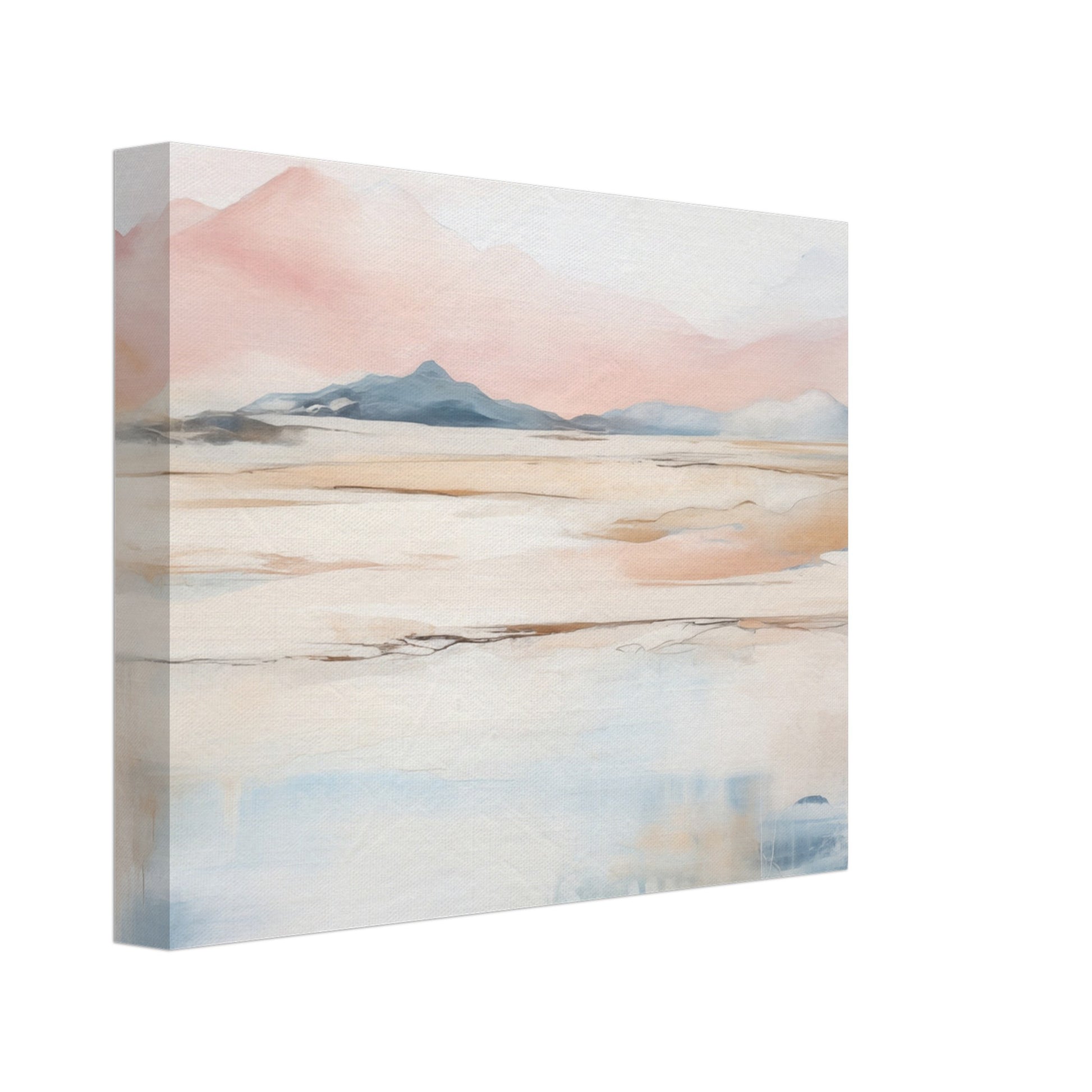 Leinwand „Aeolian Harmony“ mit sanfter abstrakter Landschaft in Rosé, Sand, Creme und Hellblau, 20 × 25 cm