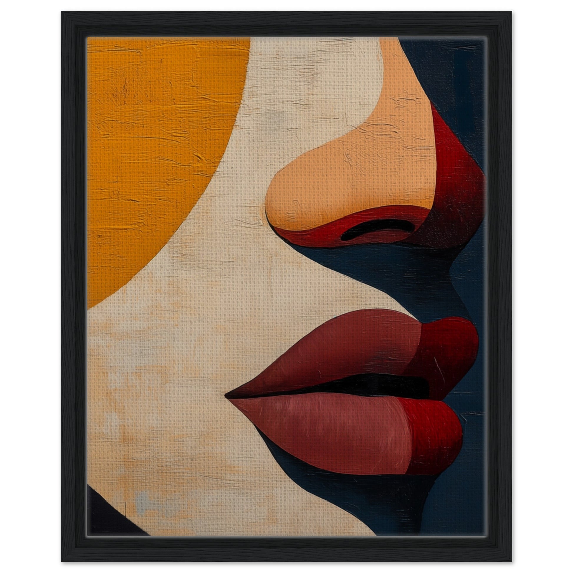 Gerahmte Leinwand „Abstrakte Geometrie eines Gesichts“, schwarzer Rahmen, 40 × 50 cm, mit geometrischem Frauenprofil