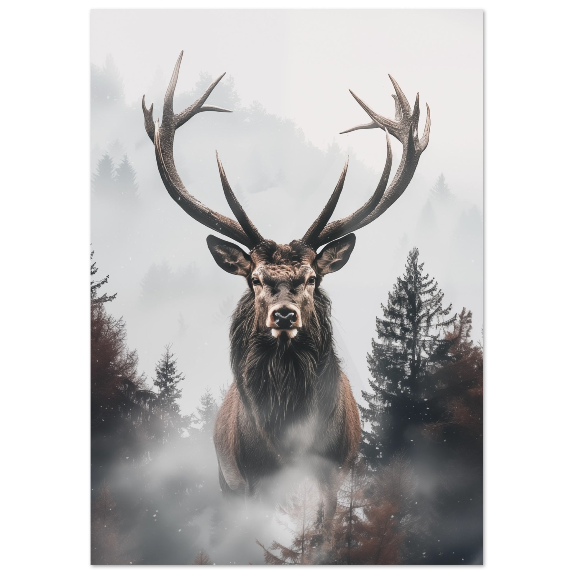 Hirsch im Nebelwald A4 21x29.7 cm - Pixara