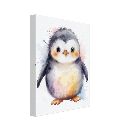 Leinwand „Pinguin "Pippa"“ mit niedlicher kleiner Pinguin in weicher Aquarelloptik auf weißem Grund, 20x25 cm