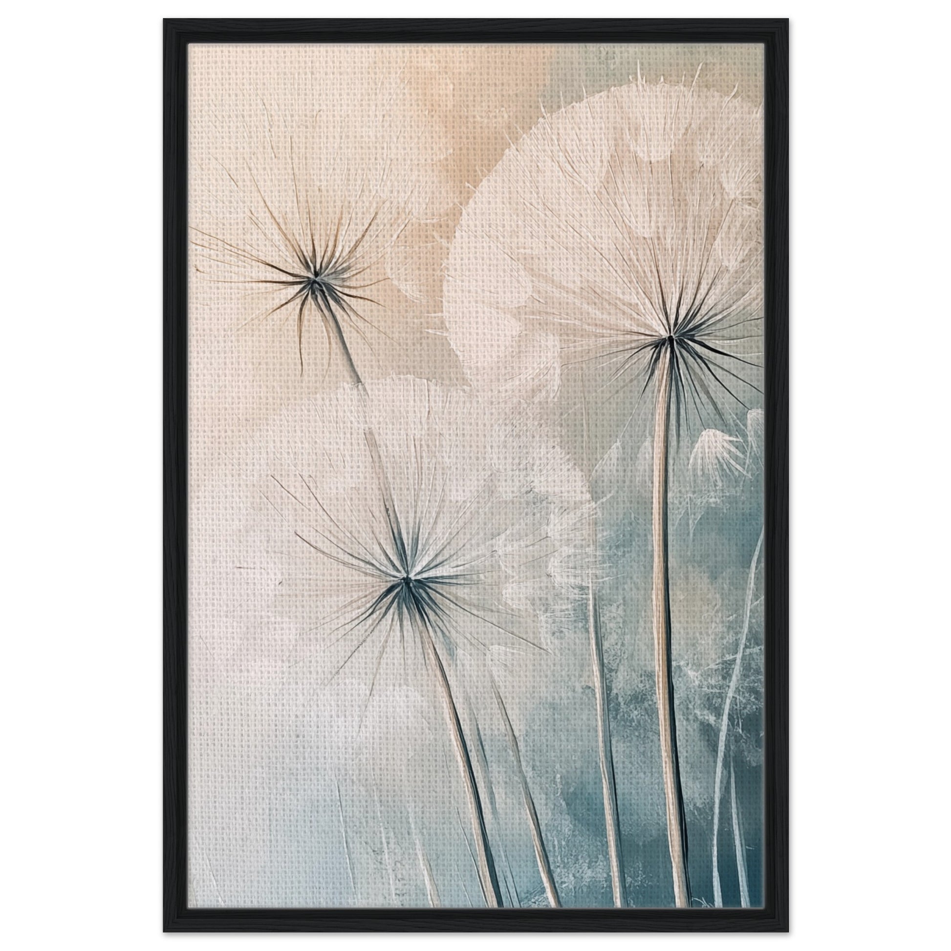 Zarte Pusteblumen - Gerahmte Leinwand Schwarzer Rahmen 60x90 cm - Pixara