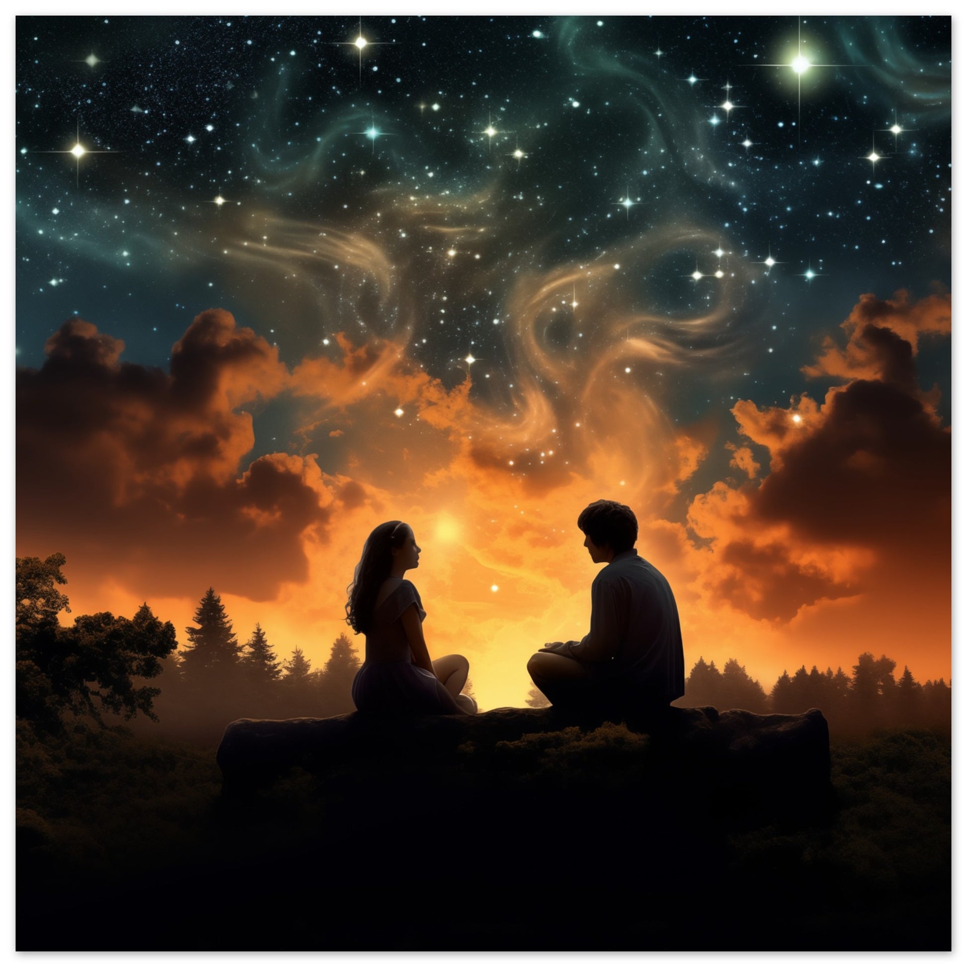 Sternennachtgespräch Poster 30x30 cm - Pixara