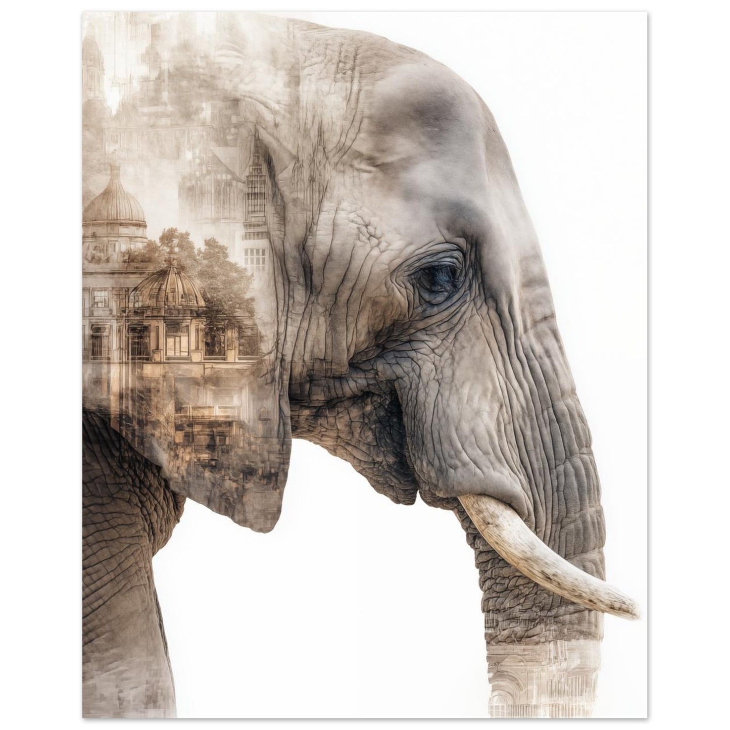 Elefant & Stadt – Doppelbelichtung in warmen Tönen 20x25 cm - Pixara