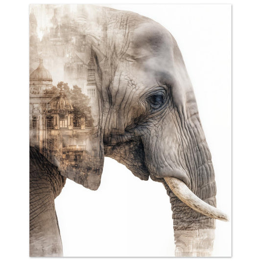 Elefant & Stadt – Doppelbelichtung in warmen Tönen 20x25 cm - Pixara
