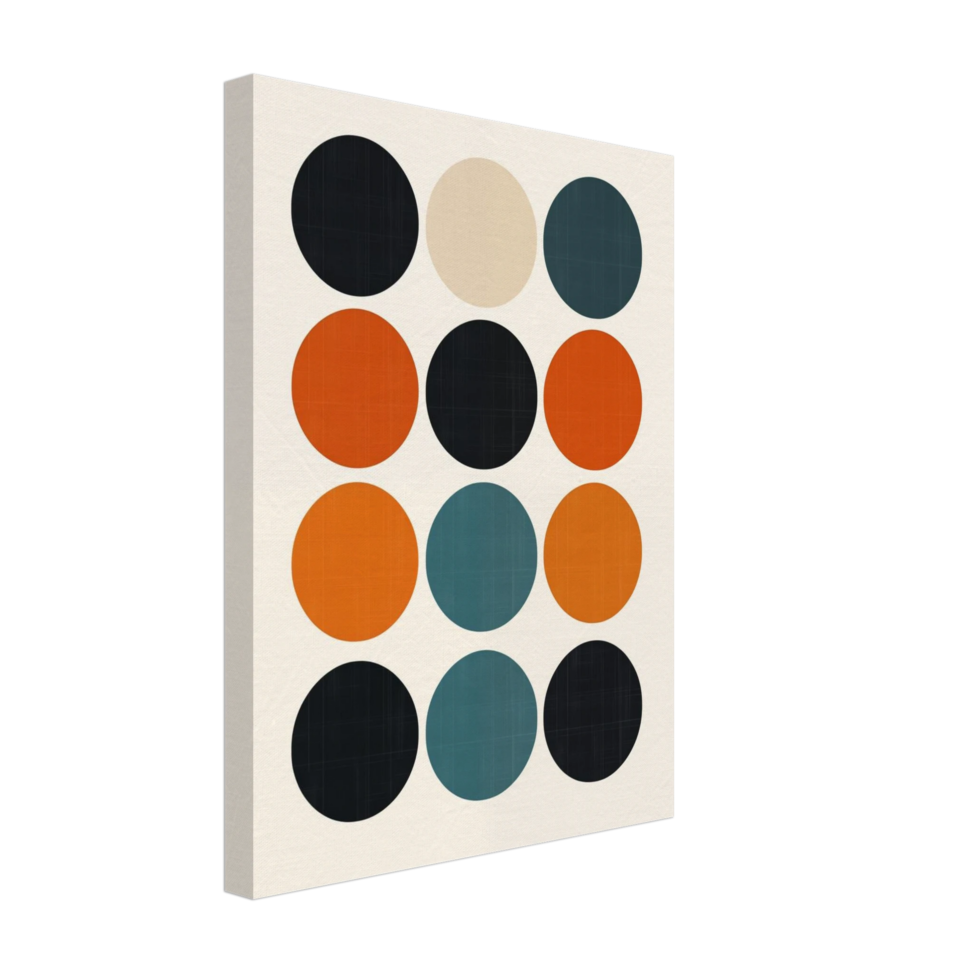 Leinwand „Retro Farbpalette mit Kreisen“ mit grafisches Raster aus Kreisen in Petrol, Rost, Sand und Schwarz, 30x40 cm