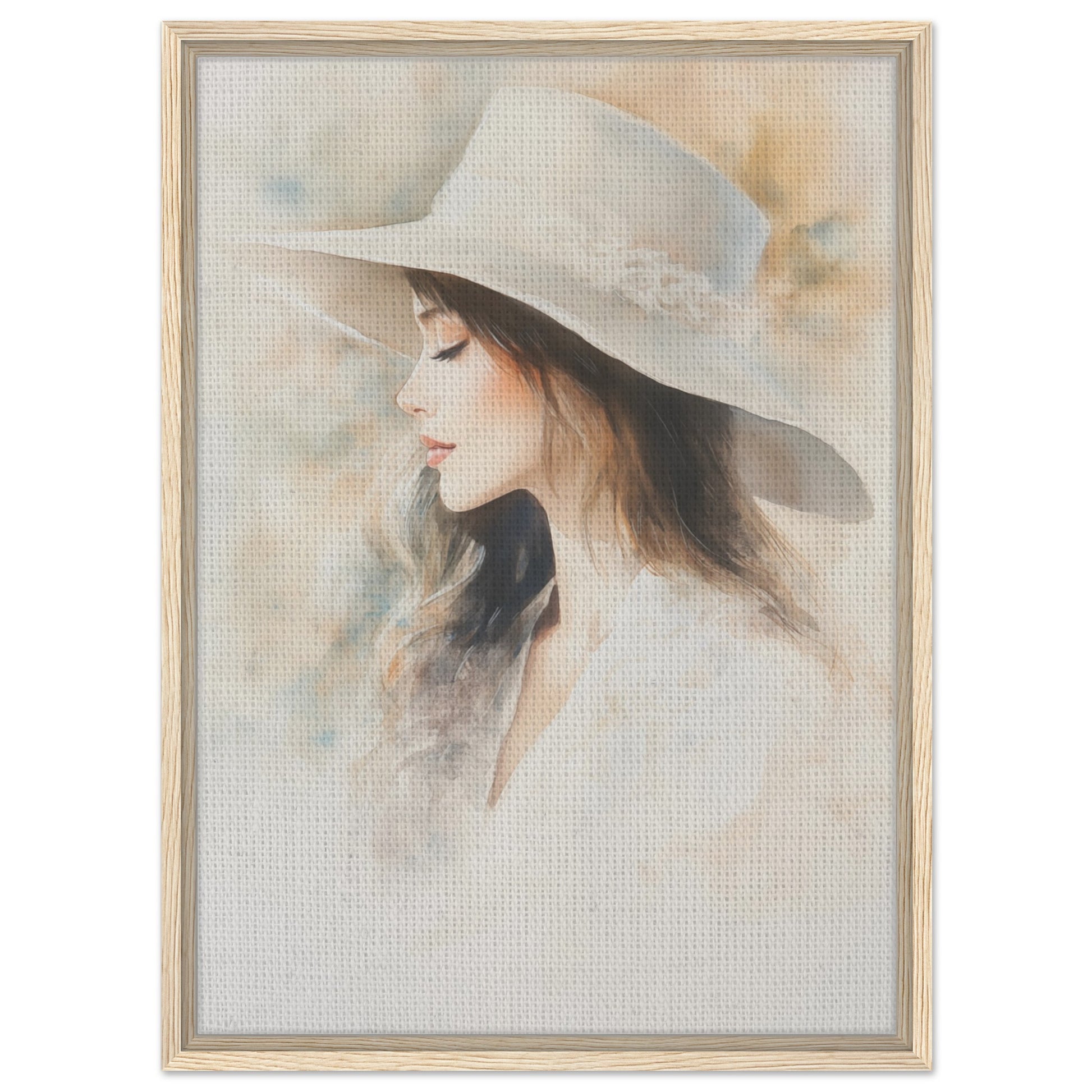 Zarte Wasserfarben-Porträt einer Frau | Gerahmte Leinwand Holzrahmen 50x70 cm - Pixara