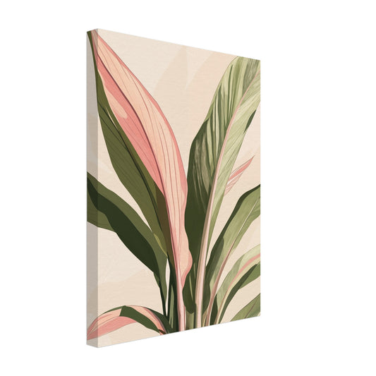 Leinwand „Magnolienblätter in Aquarell“ mit botanischen Blättern in Grün und Altrosa als Aquarell, 30x40 cm