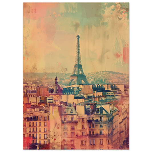 Poster „Pariser Pastelltraum“ mit Paris-Silhouette mit Eiffelturm in warmen Pastelltönen, 13x18 cm