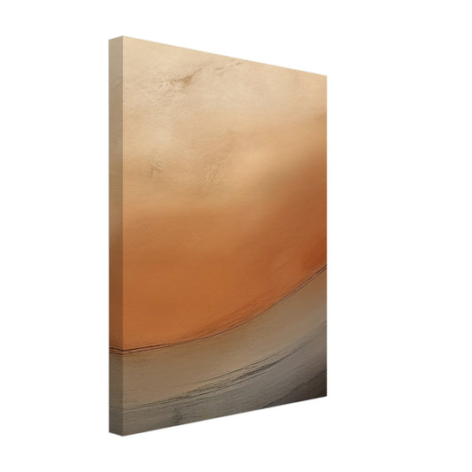 Leinwand „Morgendunst im Tal“ mit abstrakte Landschaft aus weichen Beige-, Orange-, Grau- und Sandflächen, 30x40 cm
