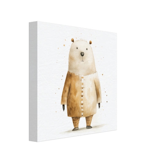 Leinwand „Bär Bruno“ mit freundlichem hellbraunem Bären auf weißem Hintergrund, 20 × 20 cm