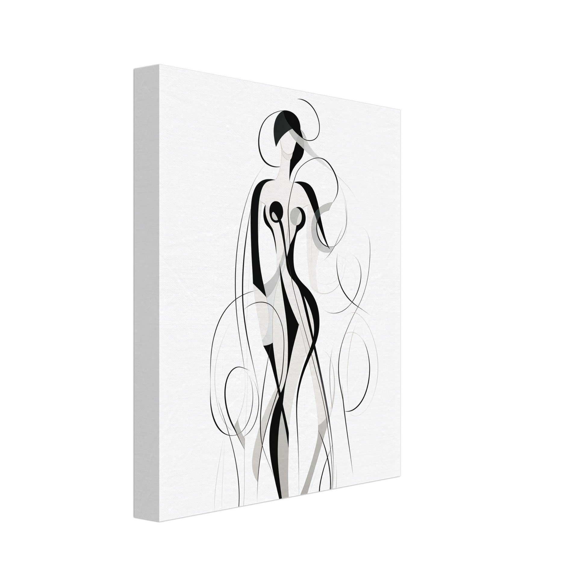 Leinwand „Elegance in Motion“ mit minimalistische schwarze Line-Art-Figur in fließender Bewegung, 20x25 cm