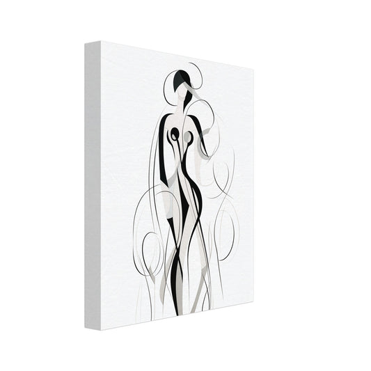 Leinwand „Elegance in Motion“ mit minimalistische schwarze Line-Art-Figur in fließender Bewegung, 20x25 cm
