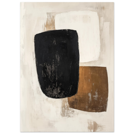 Poster „Minimalistische Eleganz , Abstrakte Formen“ mit abstrakten schwarzen, cremefarbenen und rostbraunen Formen, 13x18 cm