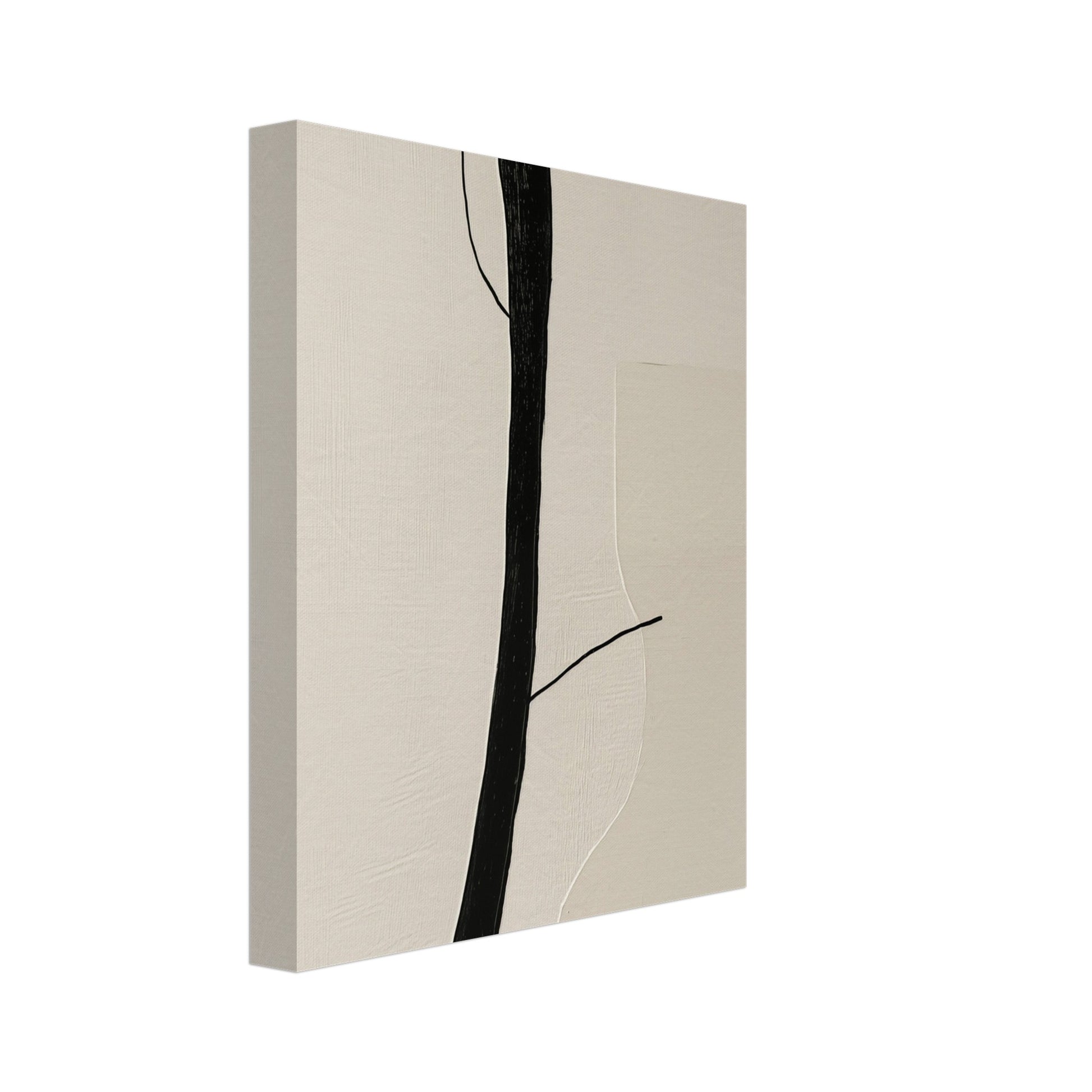 Leinwand „Zarte Linien der Natur“ mit minimalistische schwarze organische Linien auf warmem cremefarbenem Grund, 20x25 cm